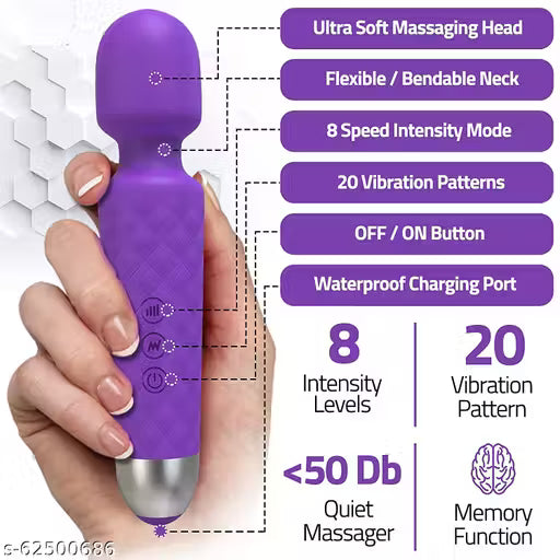 Full Body Massager Handheld Waterproof Vibrate Wand Massage Cordless Machine with 20 Vibration Modes - 8 Speeds, Battery Powered Massager for Women and Men - MULTICOLOUR