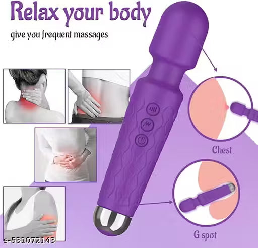 Full Body Massager Handheld Waterproof Vibrate Wand Massage Cordless Machine with 20 Vibration Modes - 8 Speeds, Battery Powered Massager for Women and Men - MULTICOLOUR