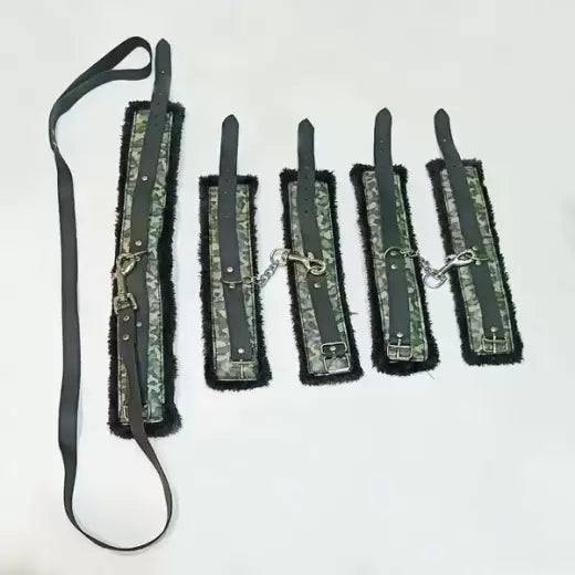 BDSM Handcuffs, ankle cuffs, and collar leash